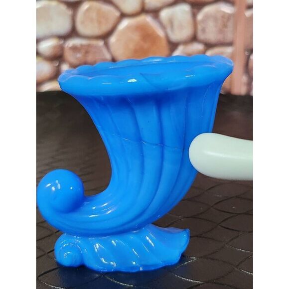 Vtg Blue Slag Glass Akro Agate NYC Vogue Merc Co. Toothpick Holder Cornucopia - Picture 2 of 9